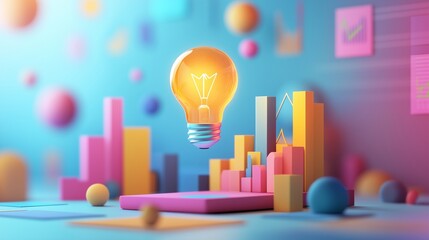 Model Transformation Blueprint, Innovation concept with floating light bulb, innovation concept with futuristic business data, innovation concept with abstract financial growth