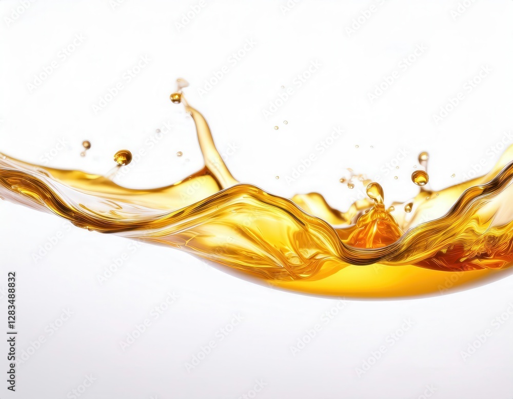 Poster abstract liquid design with waves and bubbles in warm tones against a white background softly illumi