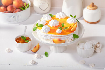 Sweet peach meringue served dessert for spring.