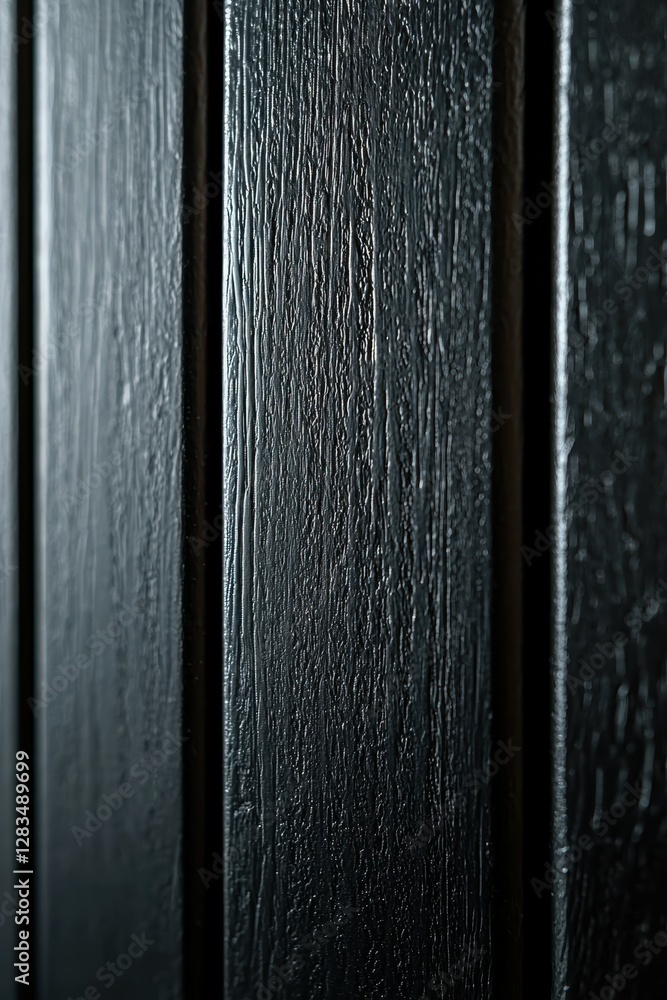 Poster dark vertical planks with wood grain texture and deep shadows creating a rich monochromatic effect