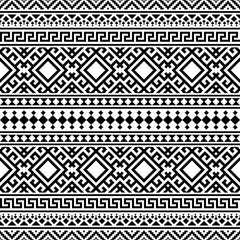 A striking seamless pattern featuring bold, repeating geometric shapes in black and white. Inspired by ancient tribal motifs, ideal for textiles, home decor, and digital designs.