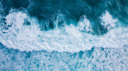 Aerial View of Turquoise Ocean Waves Under Soft Natural Light, Serene Seascape from Above