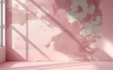 A simple abstract backdrop for showcasing products, featuring shadows and light on a beige plaster wall