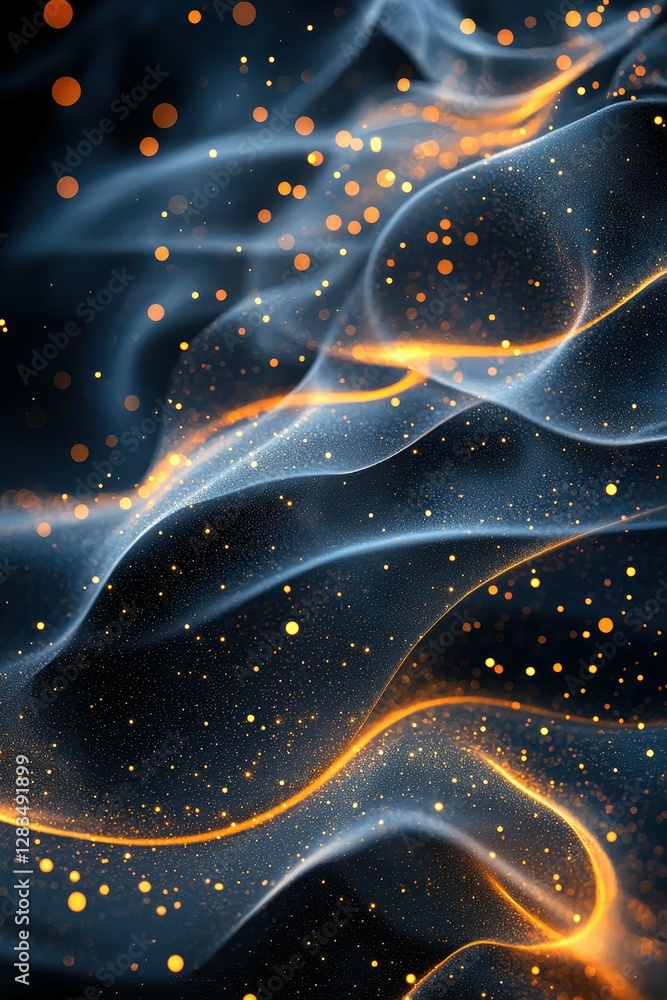 Aufkleber abstract golden particle streams on dark blue surface texture visual digital art