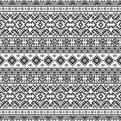 A modern yet traditional black and white seamless geometric pattern with horizontal symmetry. Inspired by Aztec and Inca art, perfect for fashion, branding, and decorative projects.