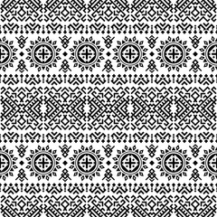 A modern yet traditional black and white seamless geometric pattern with horizontal symmetry. Inspired by Aztec and Inca art, perfect for fashion, branding, and decorative projects.