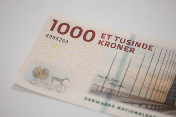 Danish 1000 kroner banknote close up