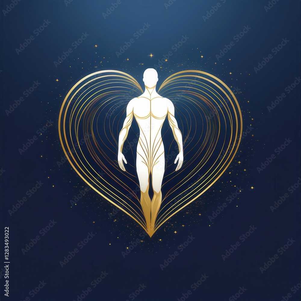 Poster elegant and minimalist logo featuring a celestial body surrounded by abstract lines and a heart shap