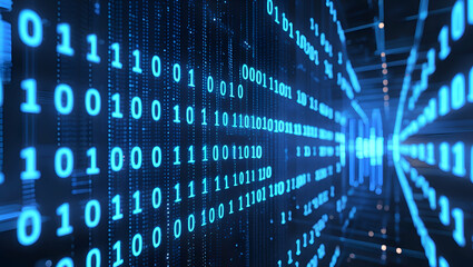 Obraz premium Digital Stream: Blue Binary Data on Screen