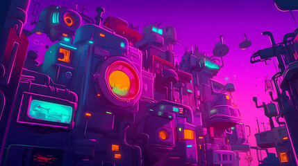 Obraz premium A landscape of an alien city, predominantly purple
