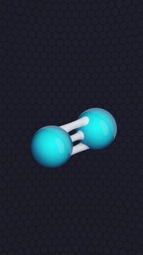 Molecule: Nitrogen. Chemical Structure Model: Ball and stick. Molecular Formula: N2. Isolated on a dark background. Seamless looping Vertical video. 3D render.