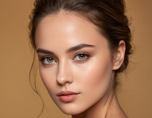 Fototapeta premium Close-up Portrait of a Beautiful Young Woman with Natural Makeup
