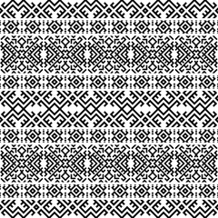 Seamless geometric tribal pattern featuring repeating square shapes. Black and white ethnic design, ideal for wallpapers, fabrics, and modern digital art.