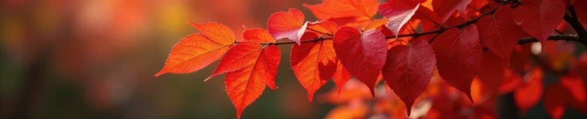 Obraz premium Virburnum tree with changing leaves in autumn, crimson red, autumnal colors, leafy branches