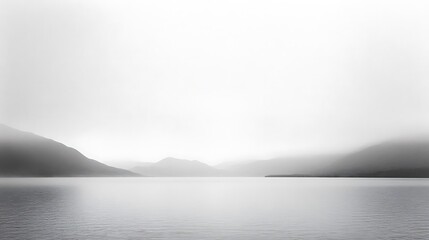 Fototapeta premium Monochromatic Lake with Mountains and Fog Creates a Serene Atmosphere