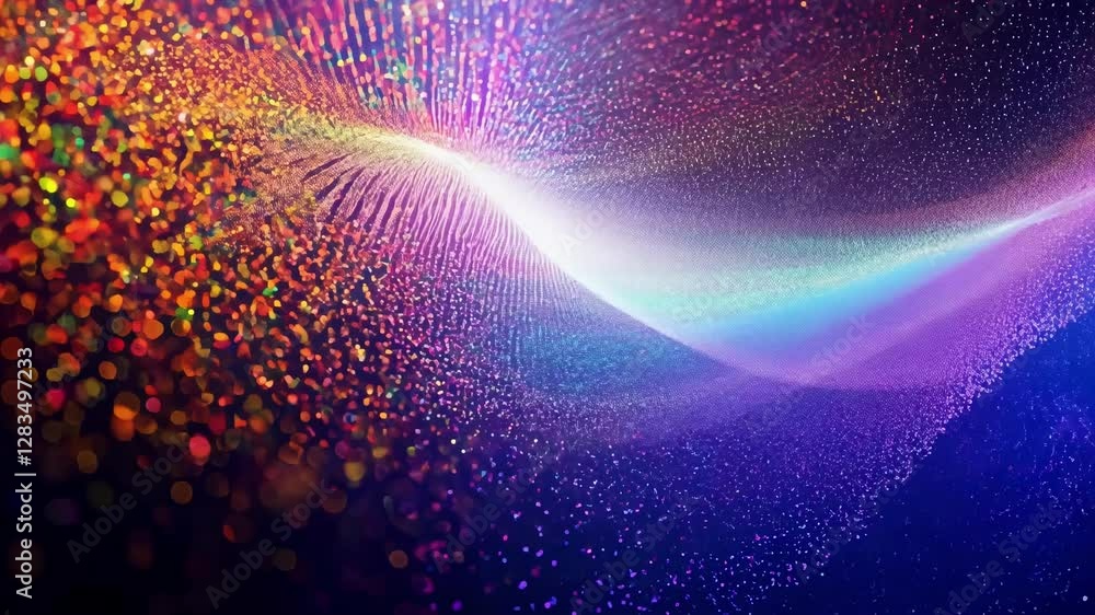 Poster vibrant light patterns swirl and flow in a captivating digital art piece, showcasing a stunning blen