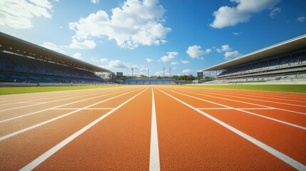 College stadium with athletes practicing sprint starts. Featuring technique and power