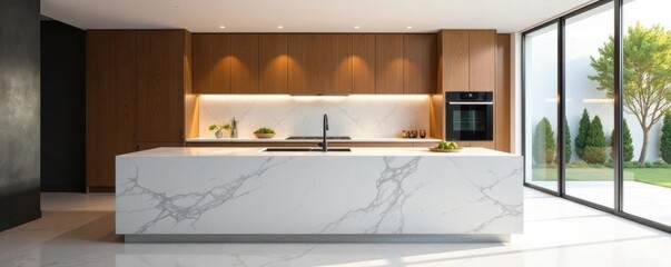 Expansive marble kitchen island, Australian style, sophisticated, kitchen design