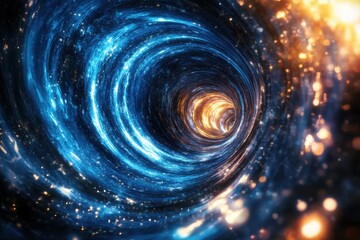 Bright swirling vortex of cosmic energy illuminated by distant stars in deep space