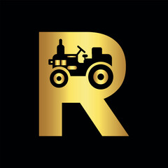 Tractor Logo combine with letter R vector template
