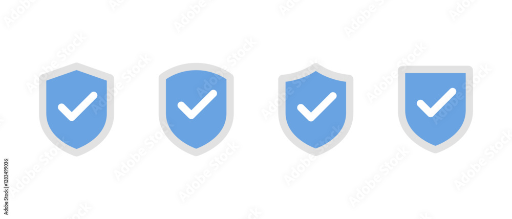 Poster shield with check mark icon set in flat design. safe, secure with checkmark sign symbol