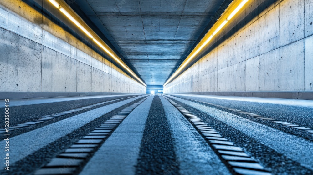 Poster perspective view of illuminated tunnel with lines