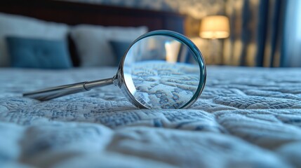 Using a magnifying glass to inspect mattresses for bed bugs