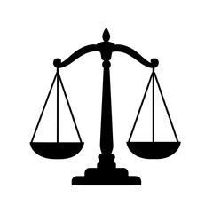 Minimalist black silhouette of a balance scale representing justice and fairness