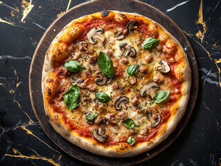 Italian Boscaiola Pizza with Sausage, Mushrooms, and Mozzarella