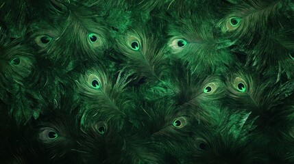Green peacock flower leaves texture in dark tone background --