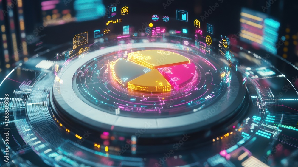 Poster futuristic digital interface with vibrant data visuals