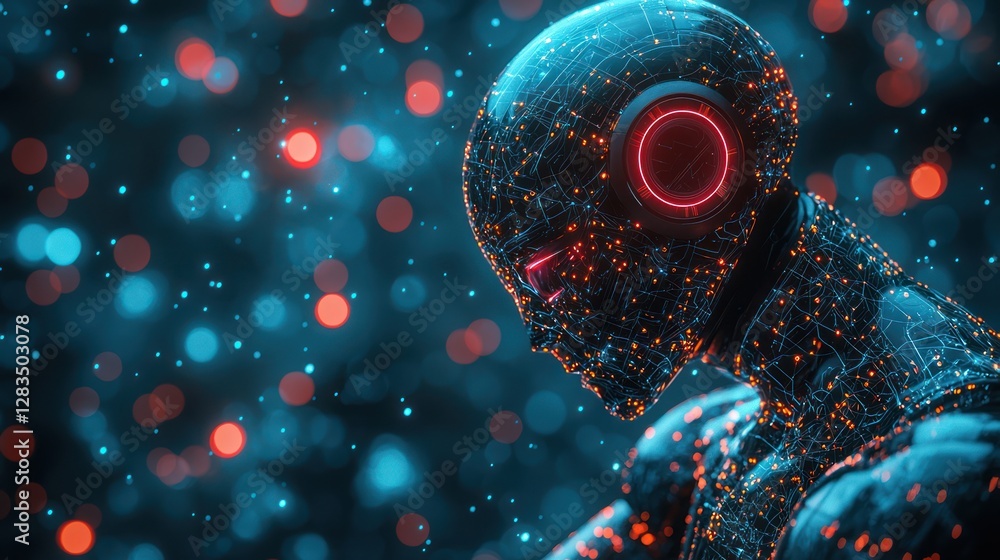 Poster reflective ai robot in a futuristic digital space