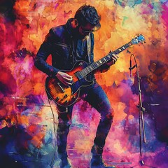 Passionate Male Guitarist Performing on Stage