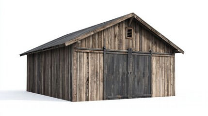 Fototapeta premium Rustic Barn Structure: a weathered wooden barn, evoking a sense of timelessness and rural charm. Its weathered exterior and classic design create a picturesque scene.
