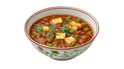Fototapeta premium Top view of matar paneer gravy in bowl isolated on white background