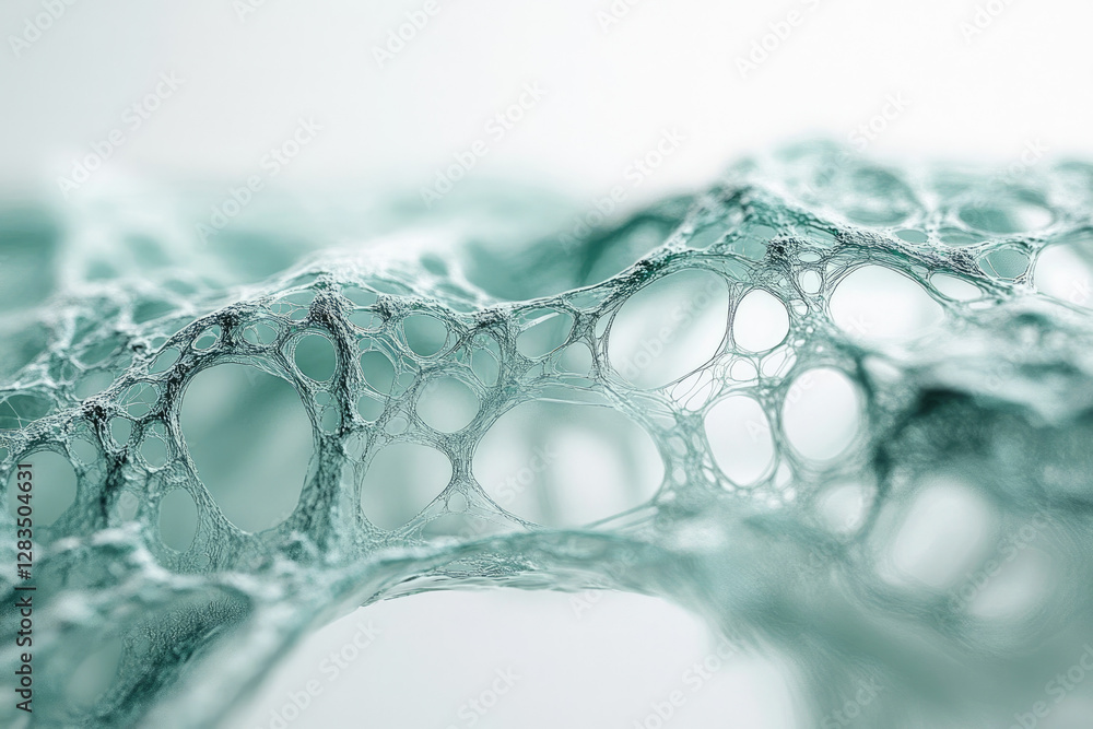 Poster Abstract image depicting a complex network of interconnected nodes, resembling a neural network or cellular structure.