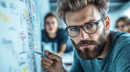 Creative brainstorming session among young professionals in a modern workspace focusing on innovative ideas and collaboration
