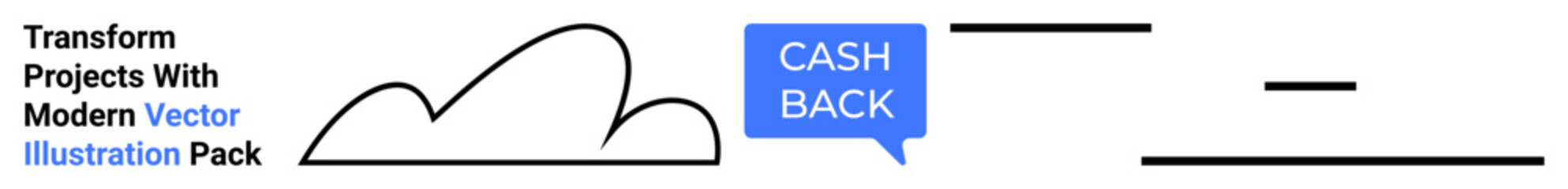 Obraz premium Cloud outline with blue speech bubble reading cash back and thin black lines for minimal design. Ideal for finance, customer rewards, technology services, online shopping, app UI, banners, flat