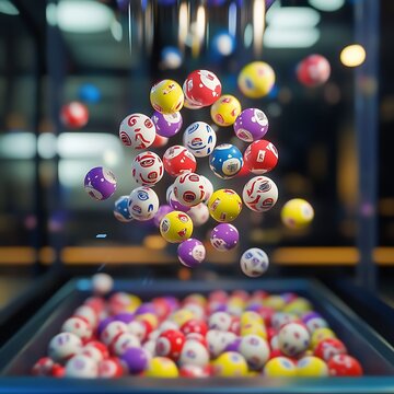 Colorful Spinning Lottery Balls in Drawing