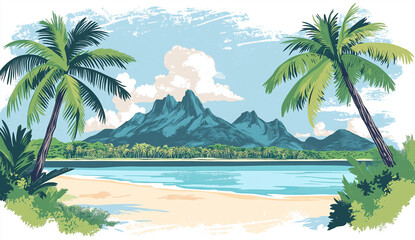 Summer background with beach landscape coastal relaxation concept
