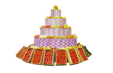 Autumn fruits are collected in one place like a big cake