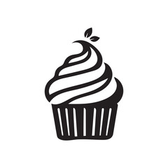 Silhouette cupcake Icon, food logo, Vector illustration isolated on white background. Can be used as icon, sign or symbol - cupcake silhouette.