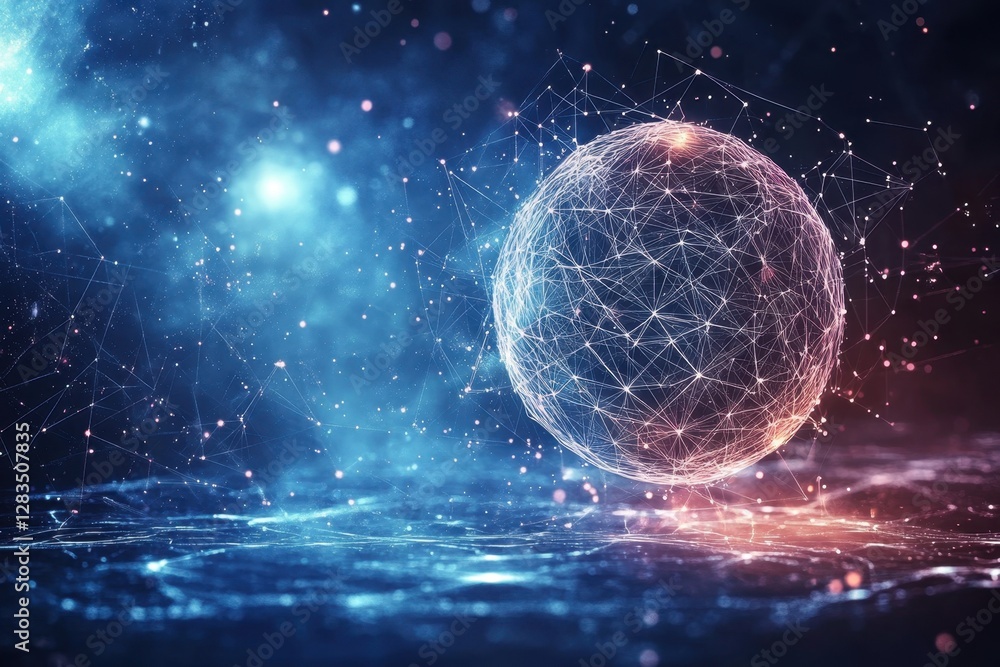 Poster digital globe representing interconnected data in a cosmic space environment