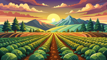 Fototapeta premium UK, Scotland, Potato field atsummer sunset
