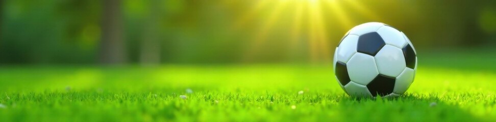 Naklejka premium Flat vector soccer ball icon on a green grass field, football pitch, soccer, game
