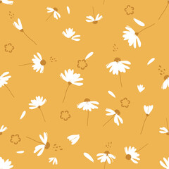 Seamless pattern with daisy flower on yellow background vector.