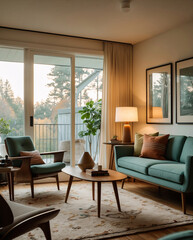 Colorful Ethnic Mid Century Living Room with Wooden Furniture Tropical Plants and Bold Decorative Accents for a Warm Atmosphere Earth Tone Modern Interior design inspiration