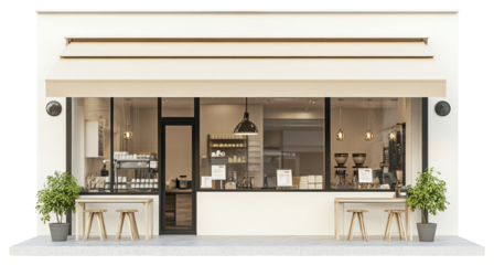 PNG Coffee shop facade plants cafe architecture.