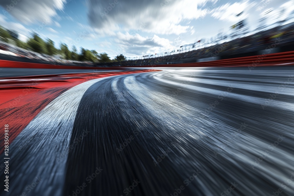 Poster racing action on a winding track showcases speed and precision during an exciting motorsport event