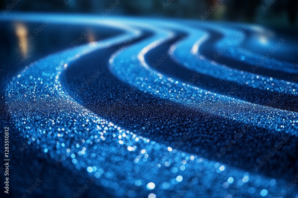 Poster waves of shimmering lights on a wet surface create an enchanting display during a nighttime event